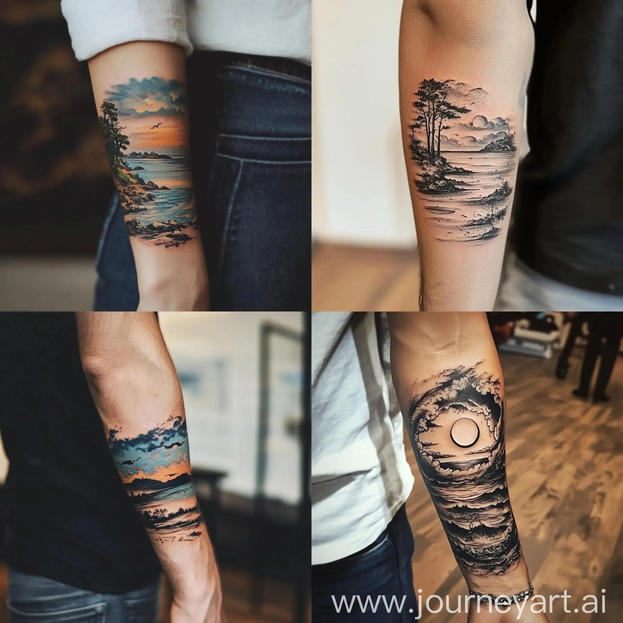 Tattoo-Design-on-Forearm-and-Wrist-with-Sea-Landscape