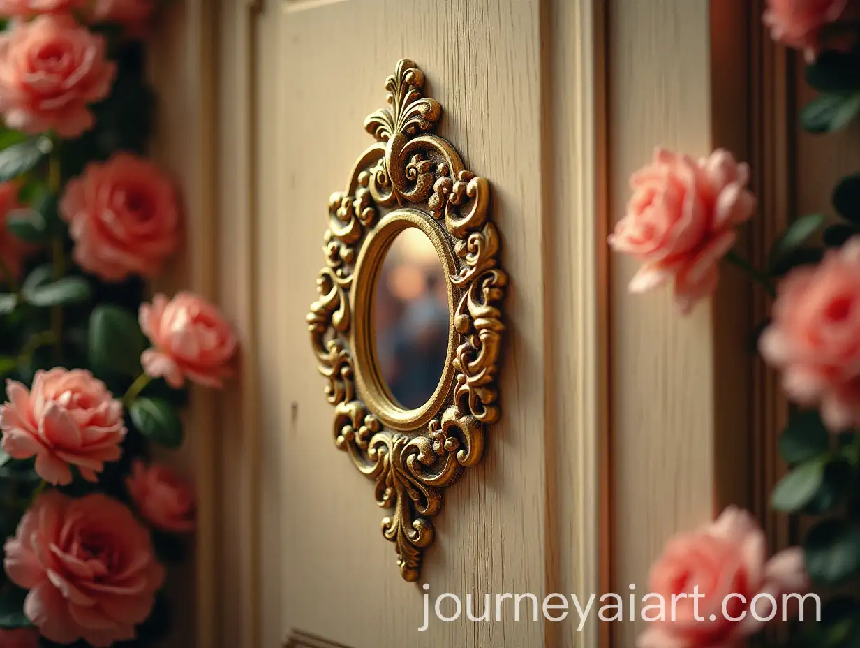 Golden-Baroque-Keyhole-with-Flower-Embellishments-and-Ball-Scene-View