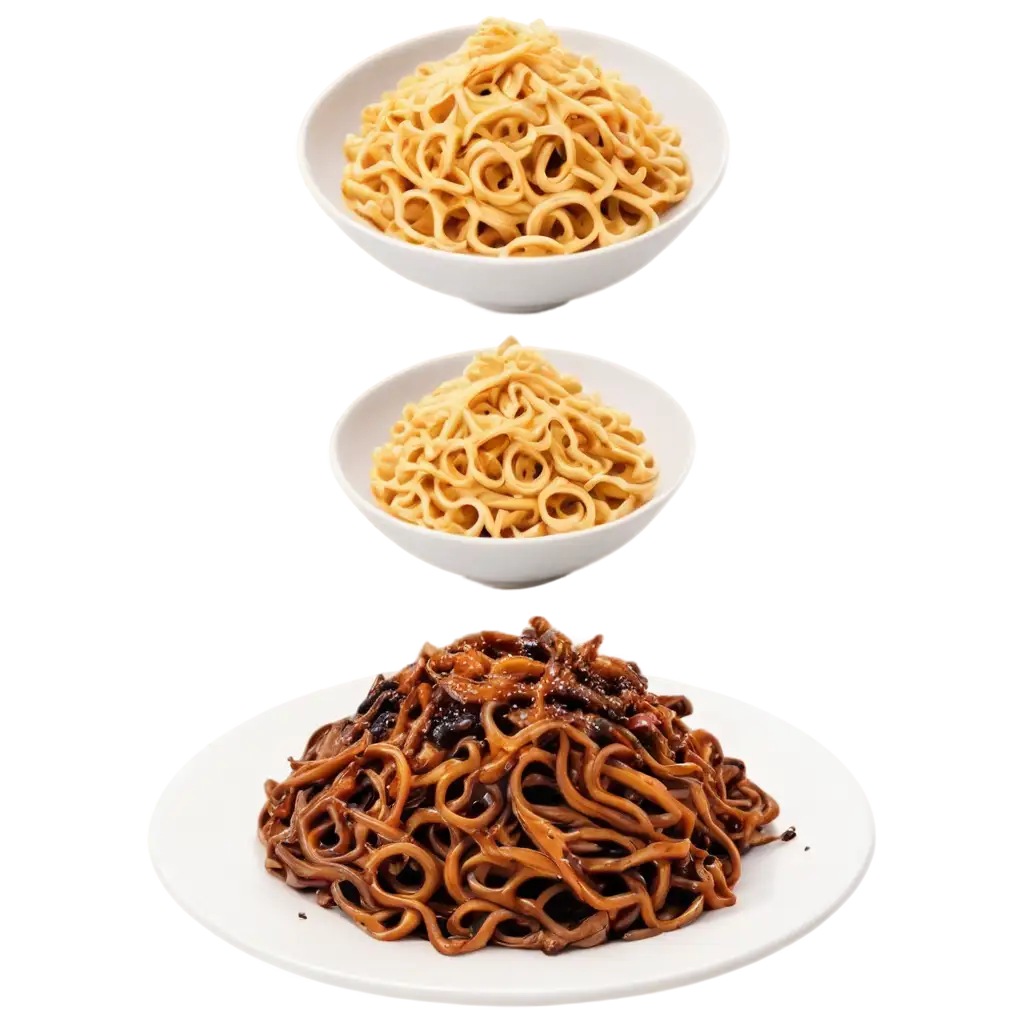 Realistic-Render-of-Burnt-Noodles-in-a-White-Flat-Plate-PNG-Image-Front-View