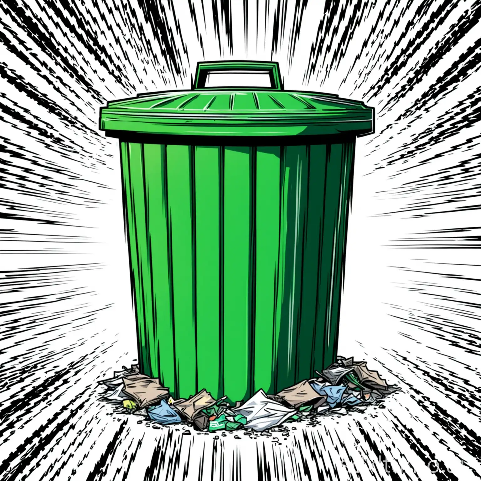 Green-Trash-Can-on-White-Background-in-Comic-Style