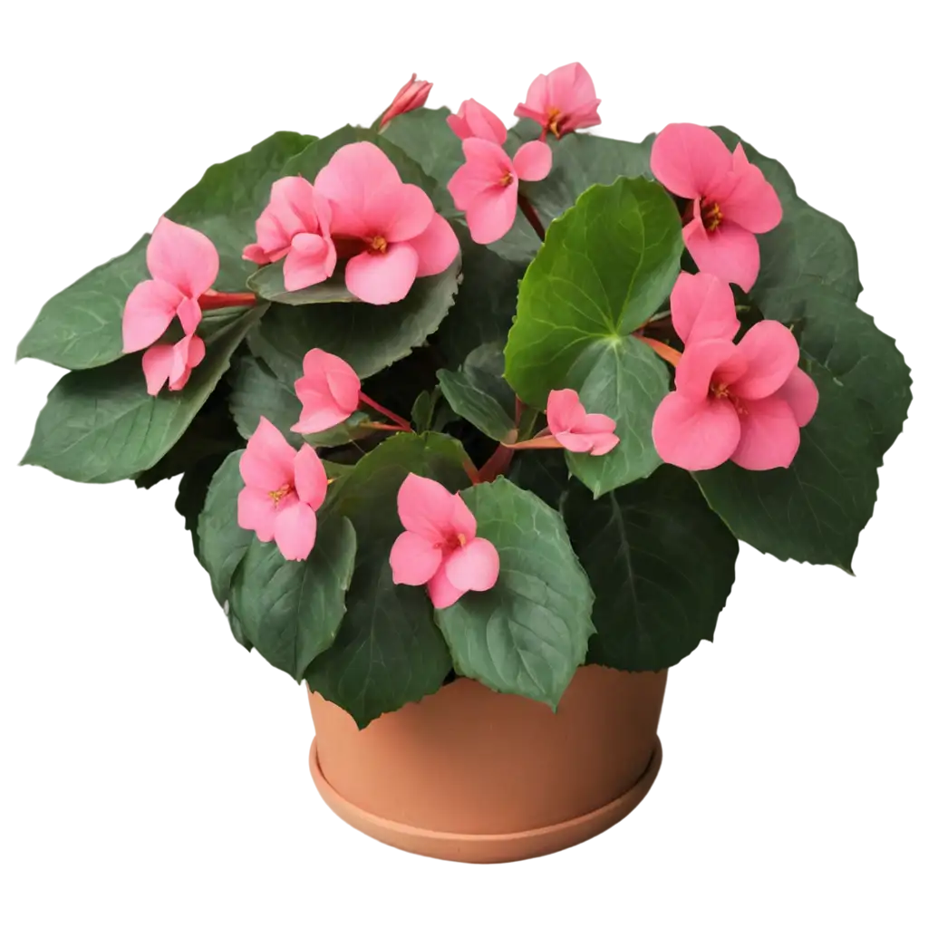 PNG-Image-Pot-of-Begonia-Pink-Flowers-and-Green-Leaves