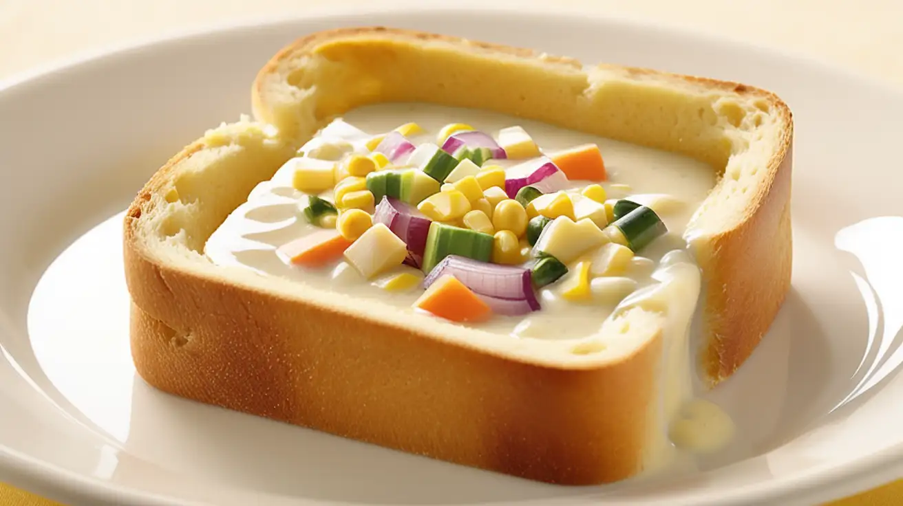 Corn-Chowder-in-Toast-Bowl-with-Cheese-and-Squid