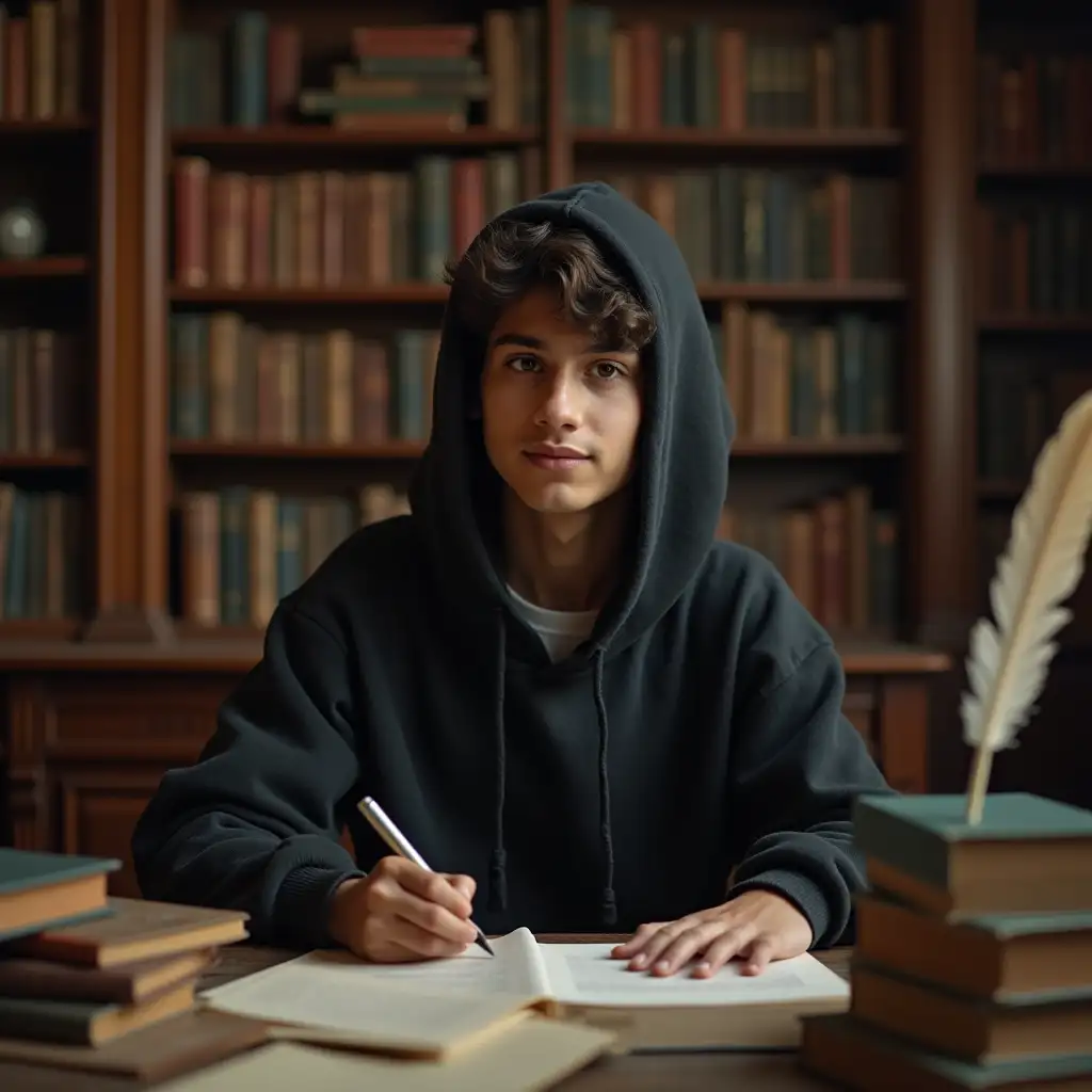 Teenager-Deep-in-Thought-in-Vintage-Literary-Setting-with-Books-and-Quills