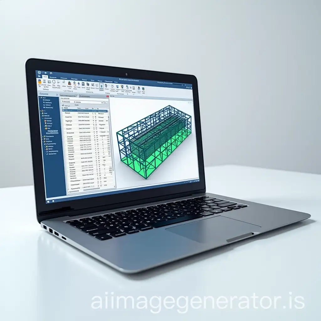 generate an image of a laptop displayed on its screen with the interface of calculations of structures on the robot structural analysis software the laptop should not be offset but straight not offset and added to its screen the image of calculations of structures with the robot structural analysis software laptop should not be offset but straight so that these corners can be seen it should all be straight