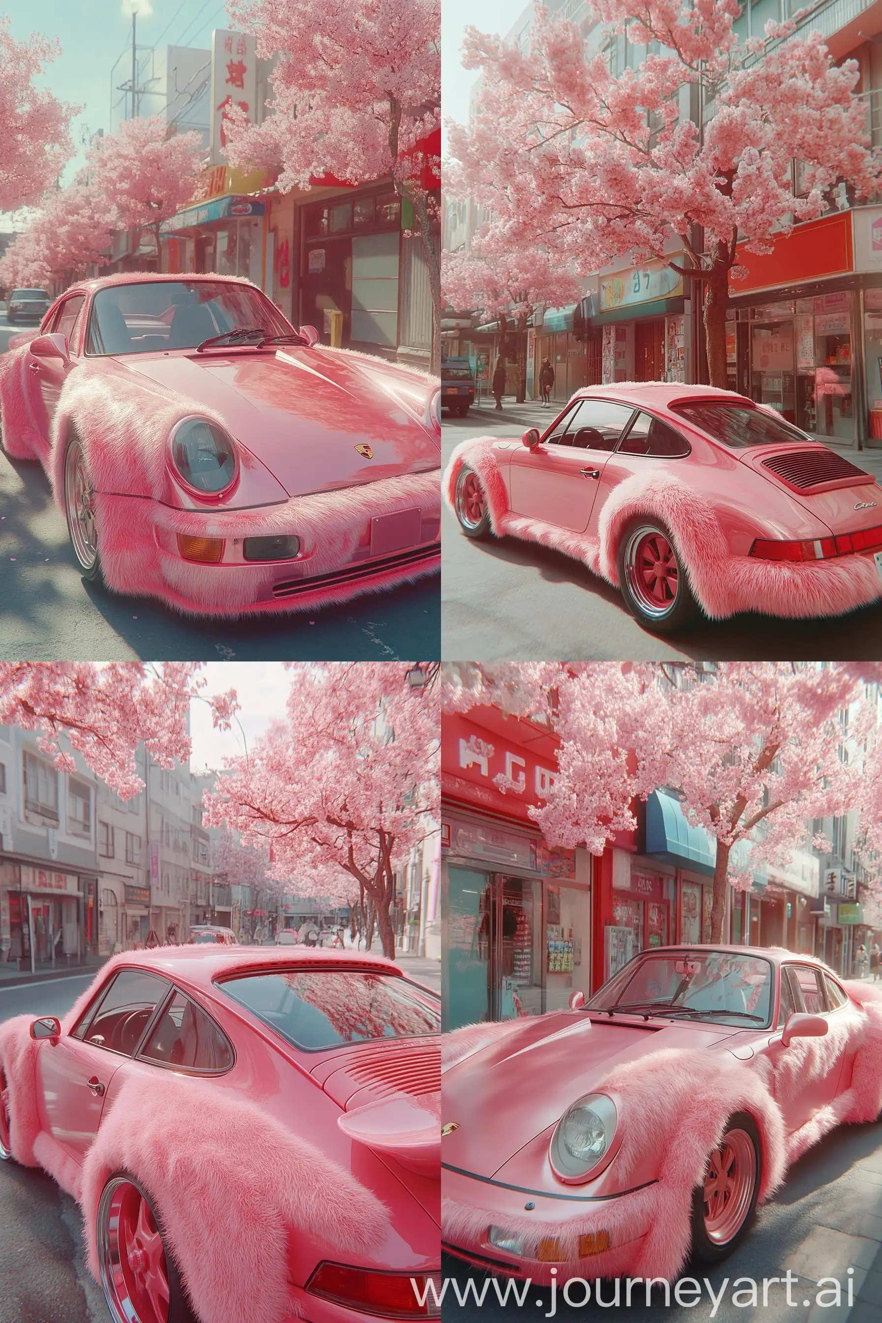 Fluffy-Pink-Porsche-911-Amidst-Tokyos-Cherry-Blossoms