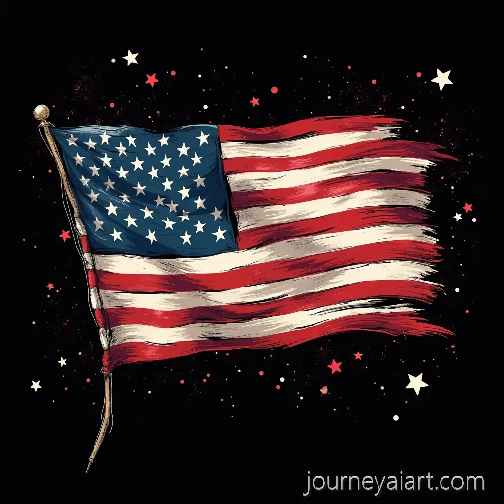 Torn-American-Flag-withTorn-American-Flag-Design-Flying-Red-and-White-Stars-on-Black-Background-Tshirt-Design