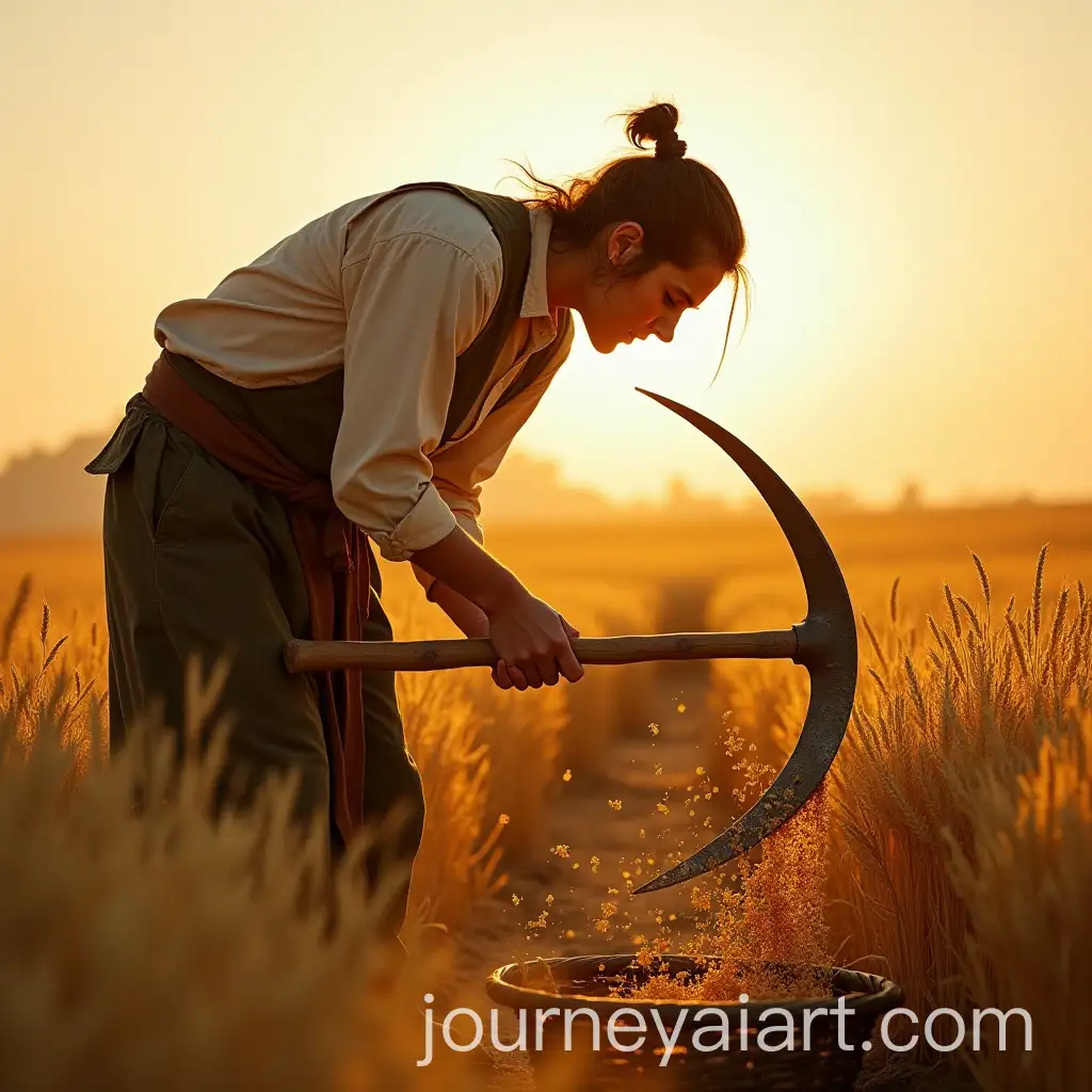Farmer-Harvesting-Wheat-in-Golden-Fields-at-Sunset