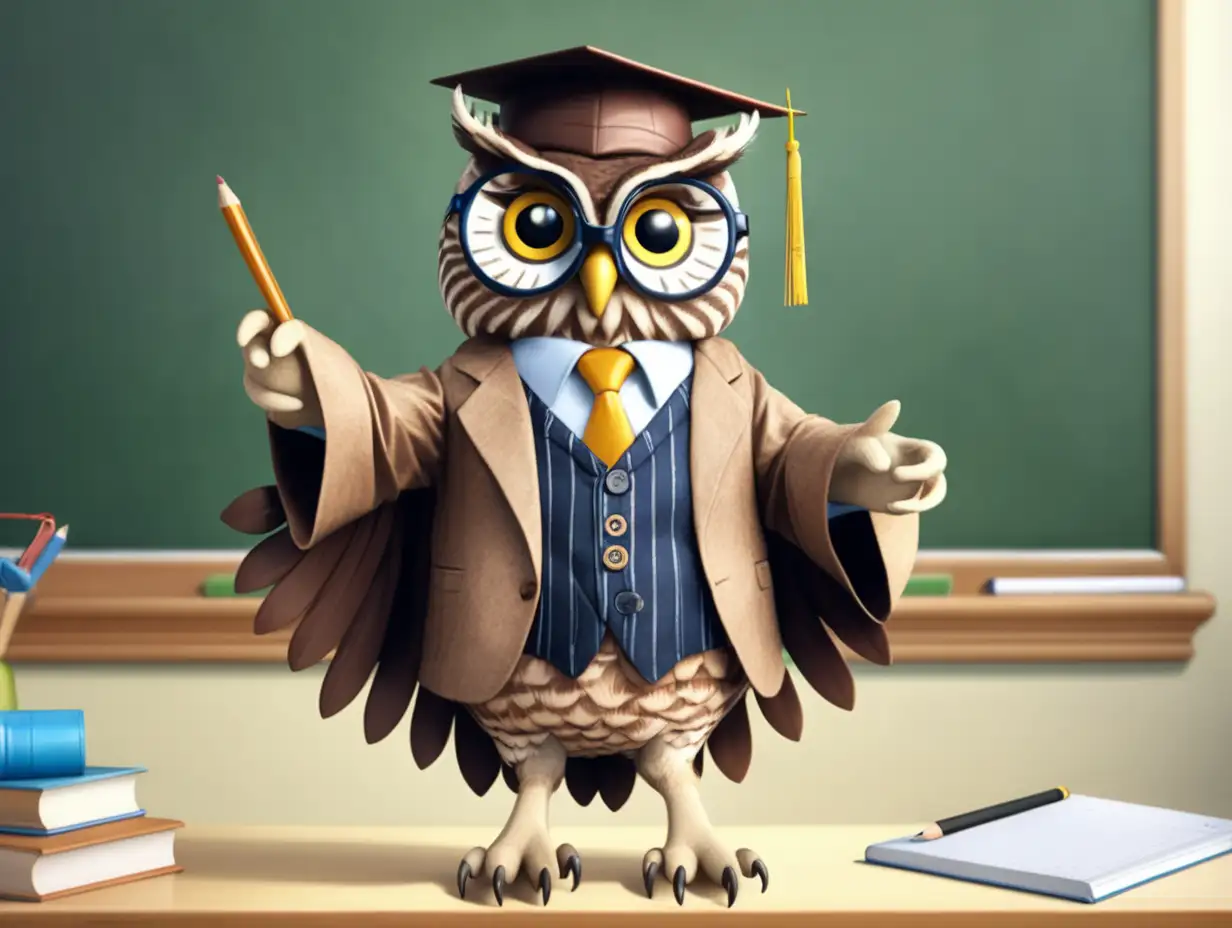 Owl Teacher in Classic Academic Attire