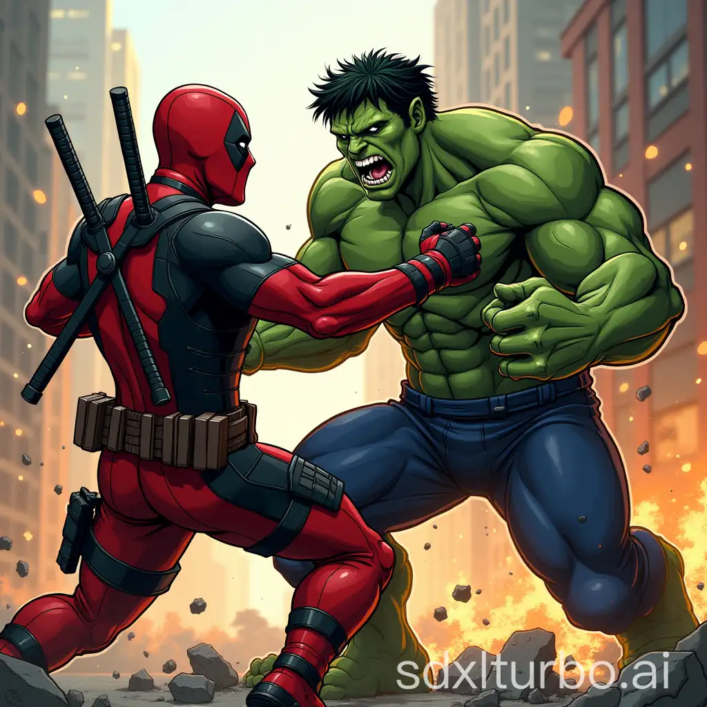 Deadpool and Hulk fight