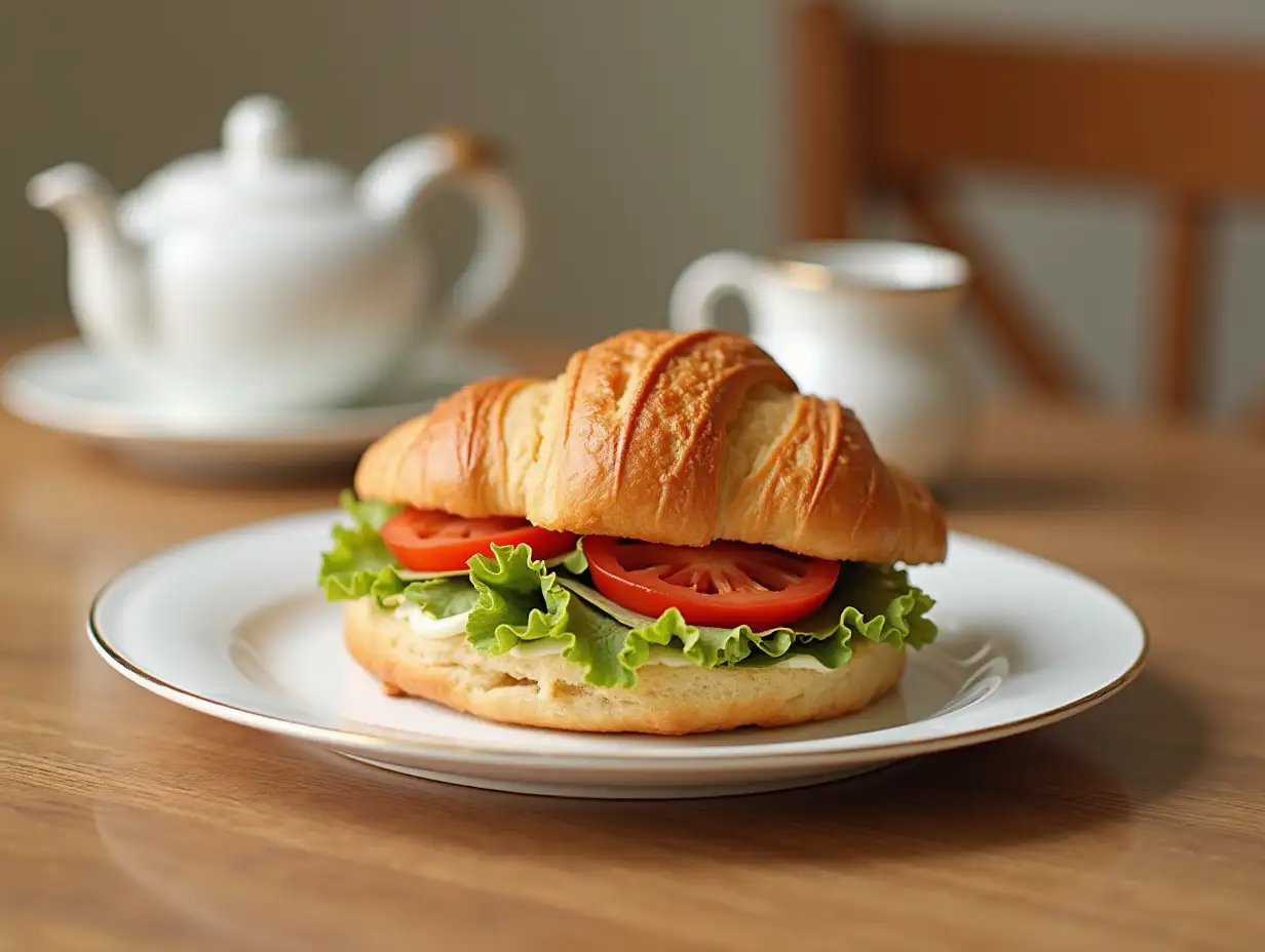 Morning table, croissant sandwich plate