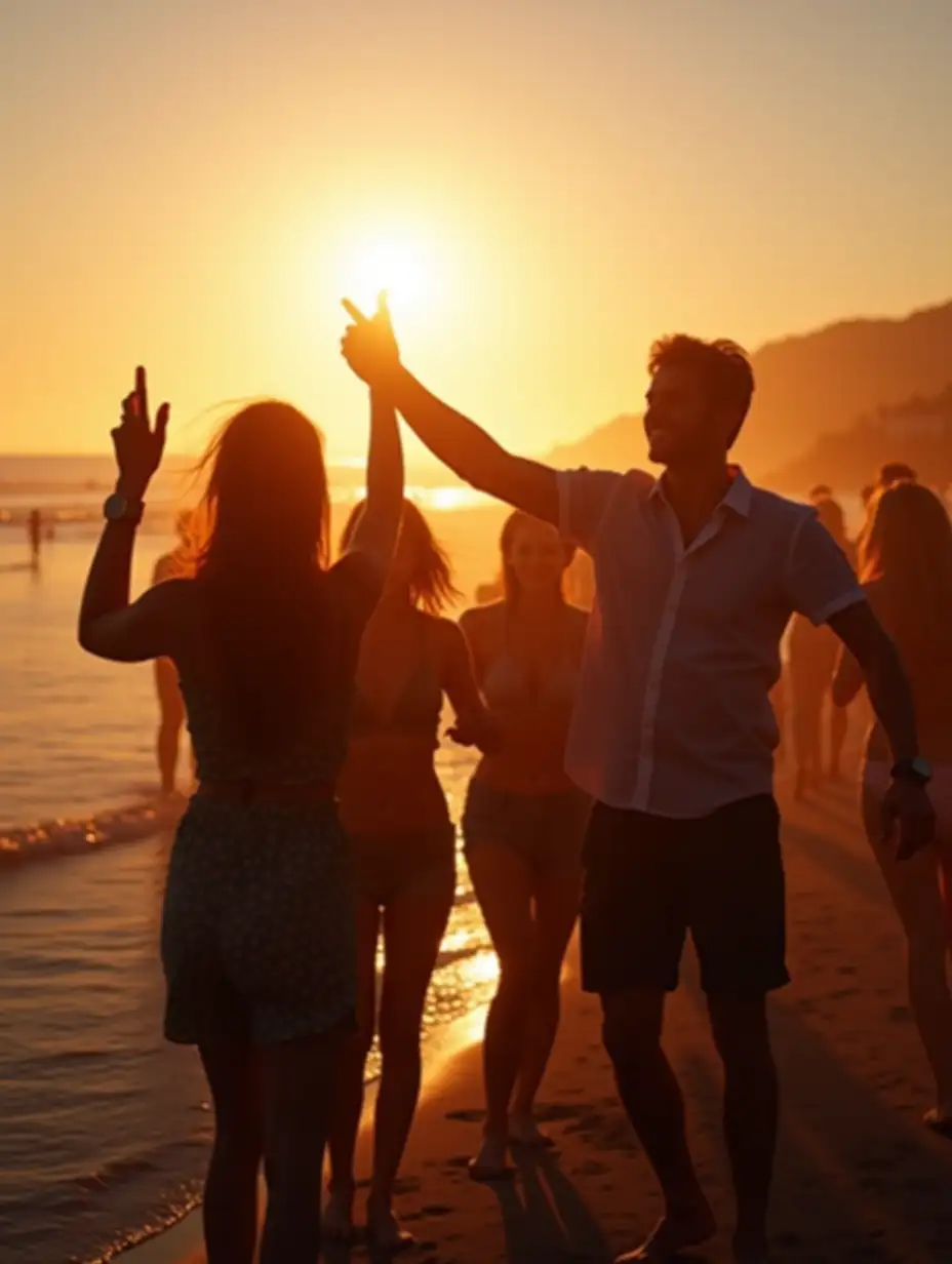 millennials are celebrating at sunset a party on the beach