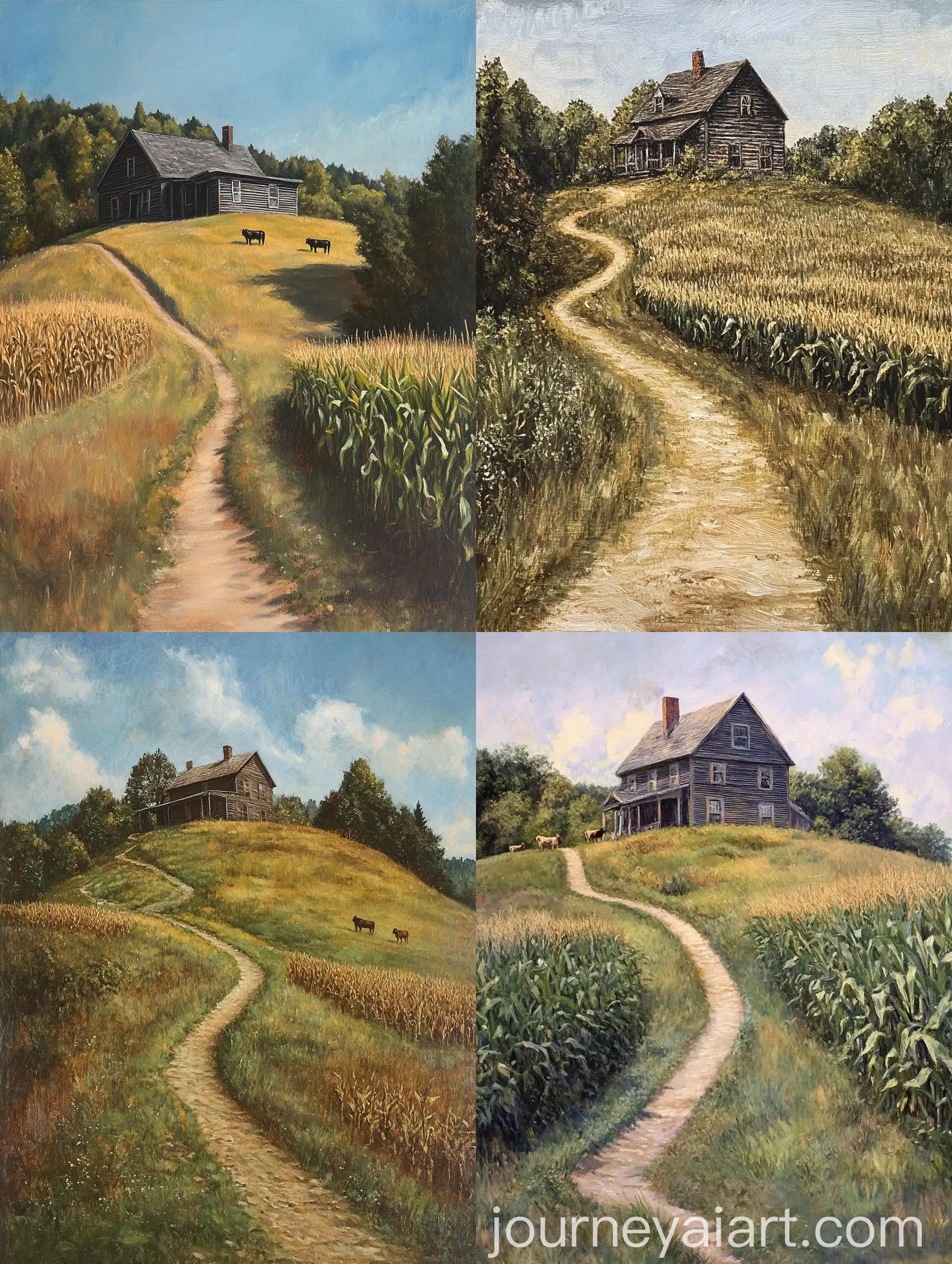 Late-1800s-American-Wooden-House-on-Hilltop-with-Cornfield-and-Forest