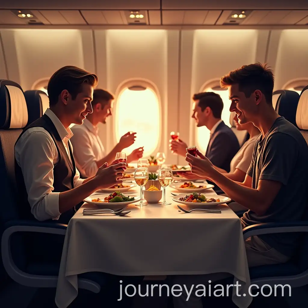Passengers-Enjoying-Dinner-Service-on-a-Plane