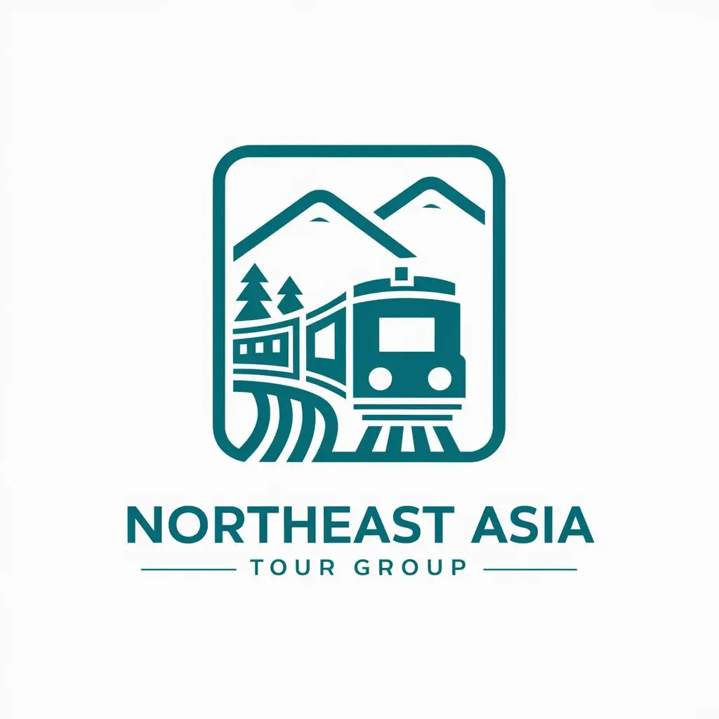 a vector logo design,with the text "Northeast Asia tour group", main symbol:square tourist train forest train,complex,be used in Travel industry,clear background