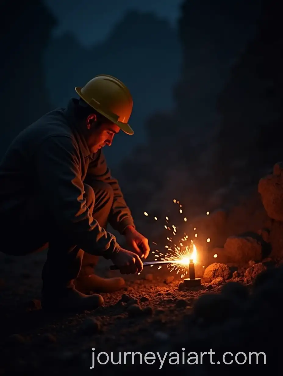 Nighttime-Mining-Scene-with-Candlelit-Worker