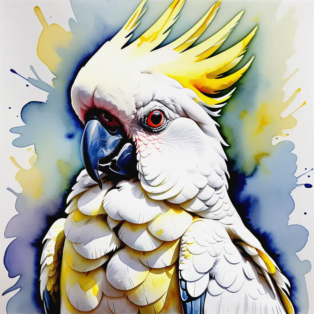 Vibrant Watercolour Painting of a SulphurCrested Cockatoo