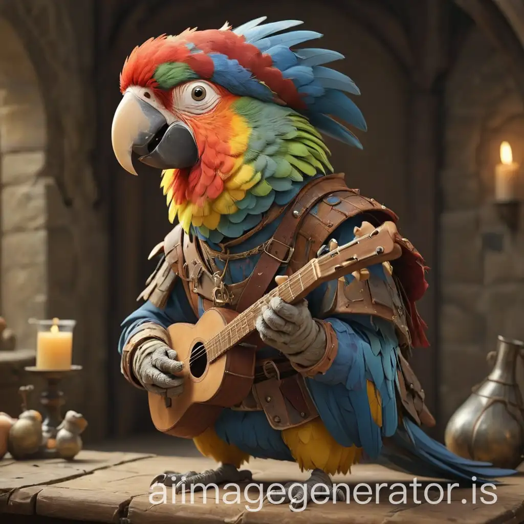 parrot funny dressed as medieval troubadour