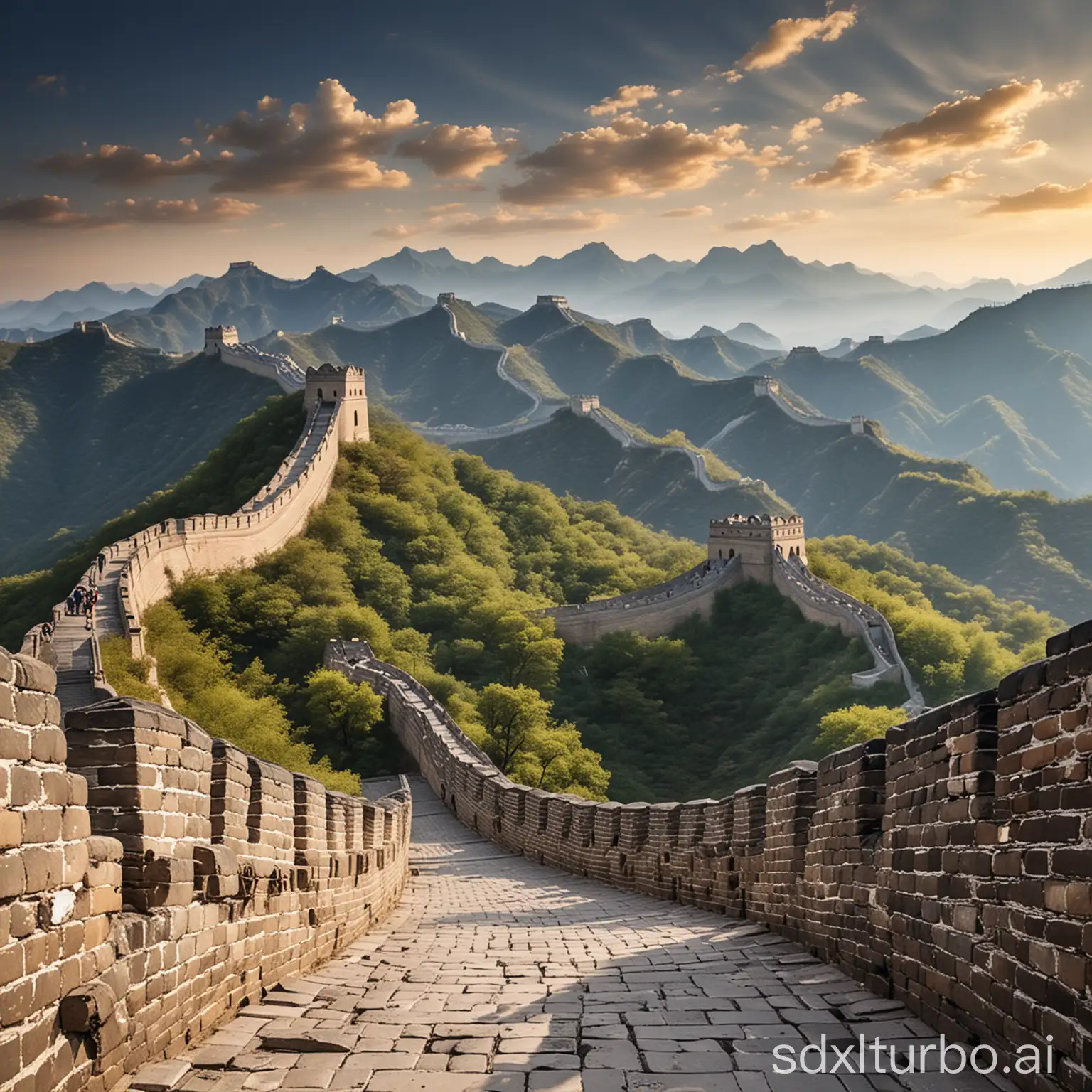 Great-Wall-and-Mountain-Peaks-Landscape