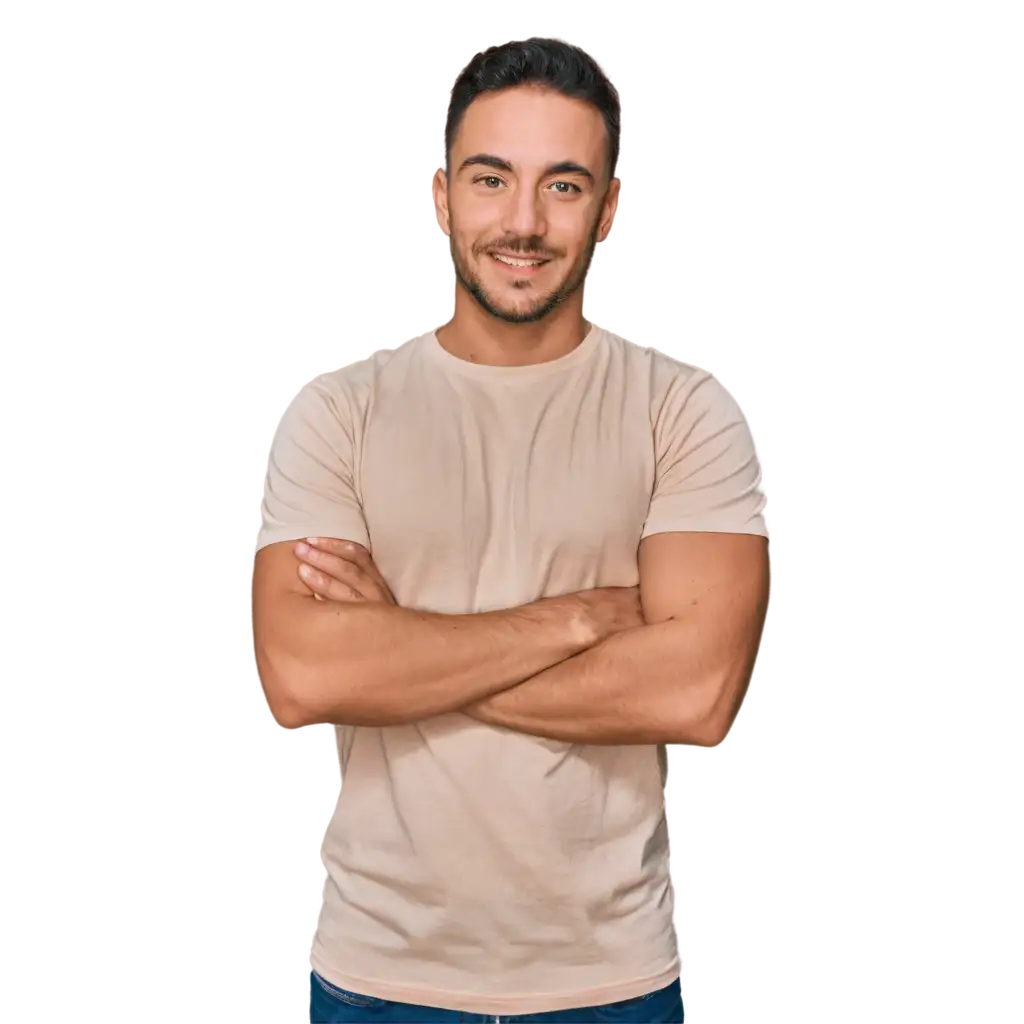 PNG-Image-of-a-Man-in-a-Beige-TShirt-with-Arms-Crossed-Capturing-Confidence-and-Casual-Style