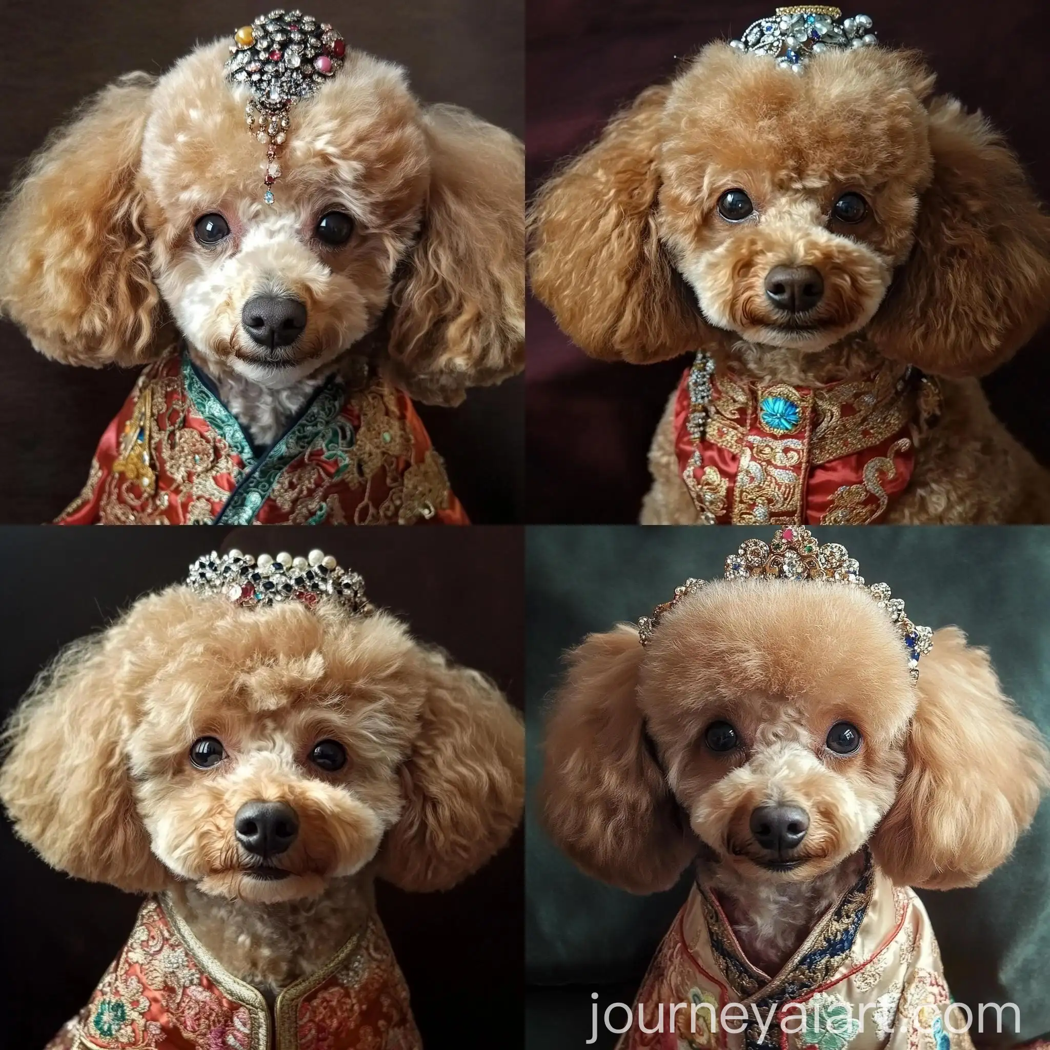 Poodle-Dressed-in-Traditional-Chinese-Attire-with-Ornate-Head-Jewelry