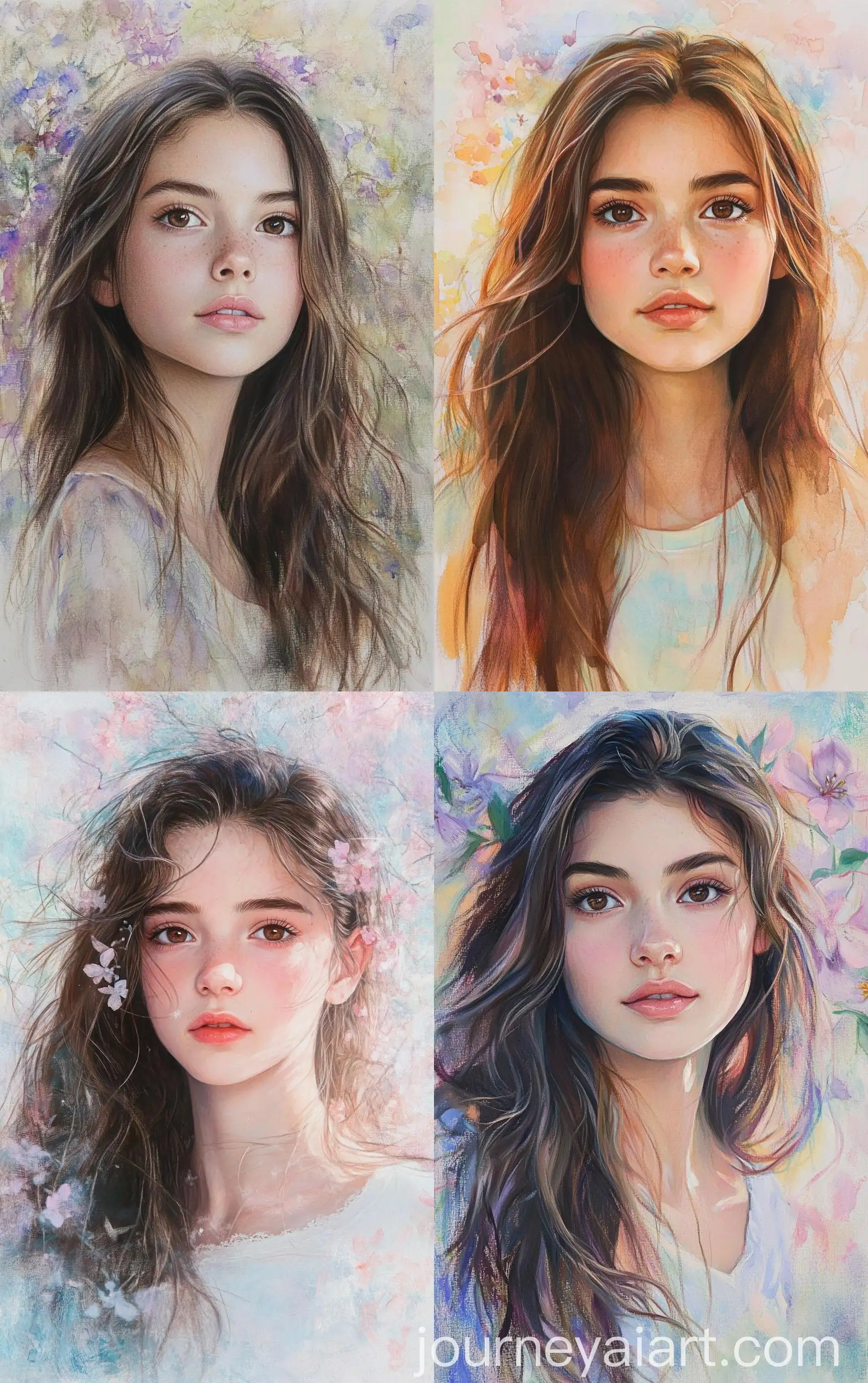 Pastel-Portrait-of-a-Girl-with-Brown-Eyes-and-Long-Hair-in-Soft-Light