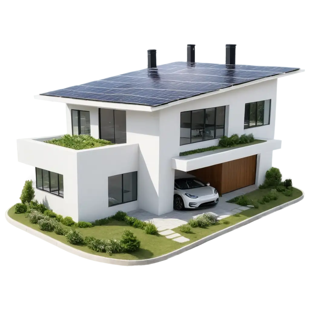 Photorealistic-PNG-of-a-Modern-Minimalist-House-with-Solar-Panels-and-Electric-Car-for-Sustainable-Living