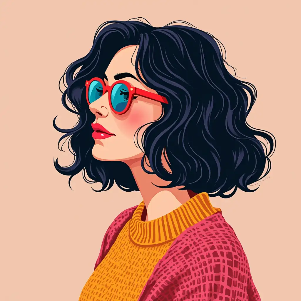 MiddleAged-Woman-with-Wavy-Bob-and-Colorful-Glasses-in-Funky-Sweater