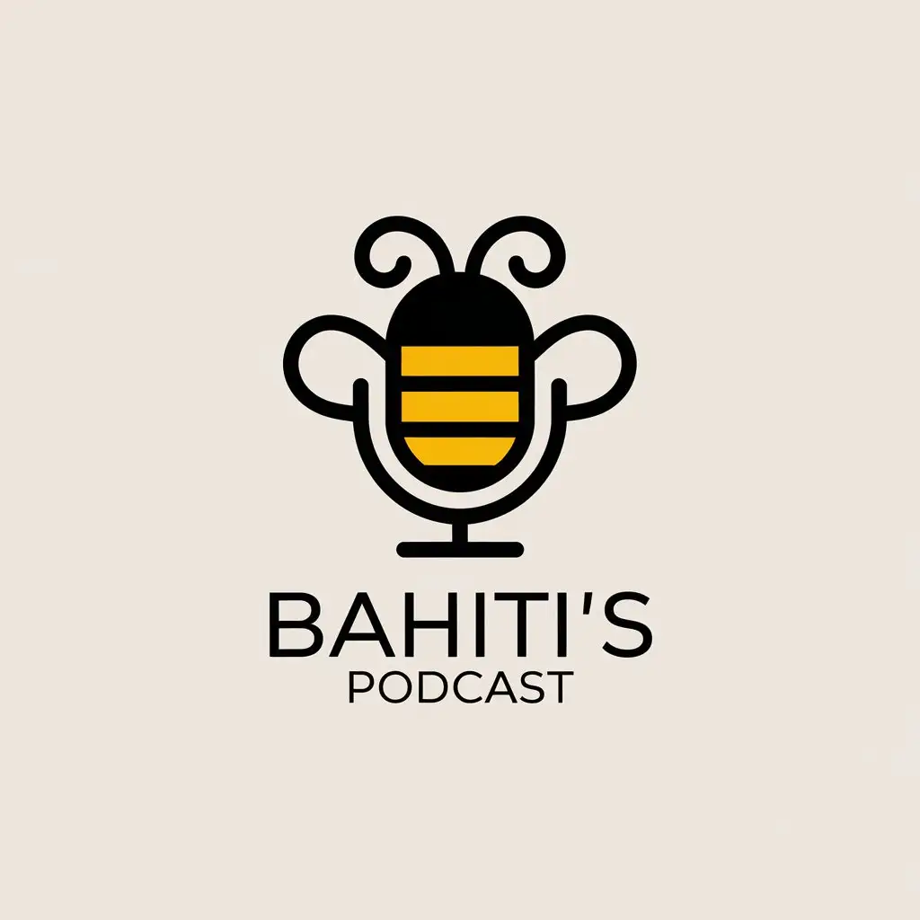 LOGO Design for BAHITIs Podcast Bee Podcast Mic Curls in Minimalistic Style