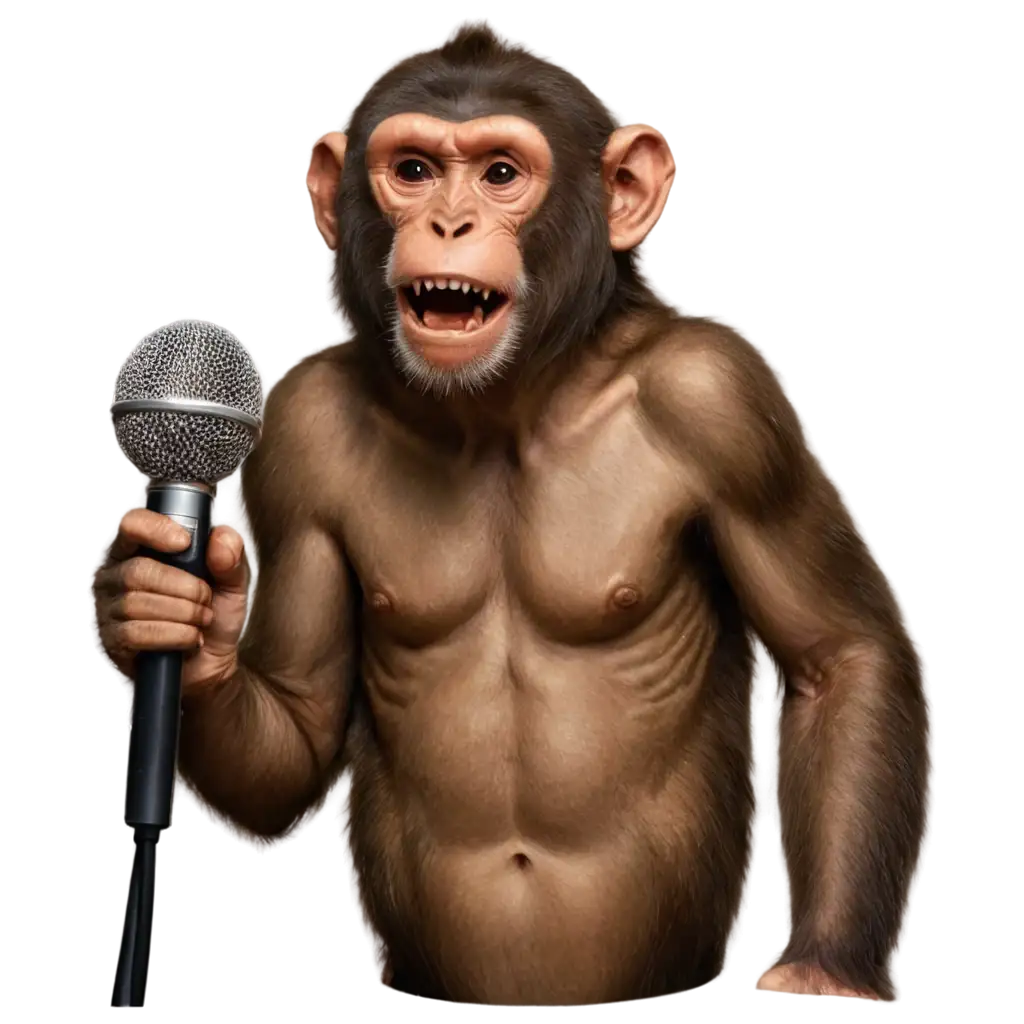 Ancient-Man-Monkey-Holding-Microphone-PNG-Image-for-Creative-Projects