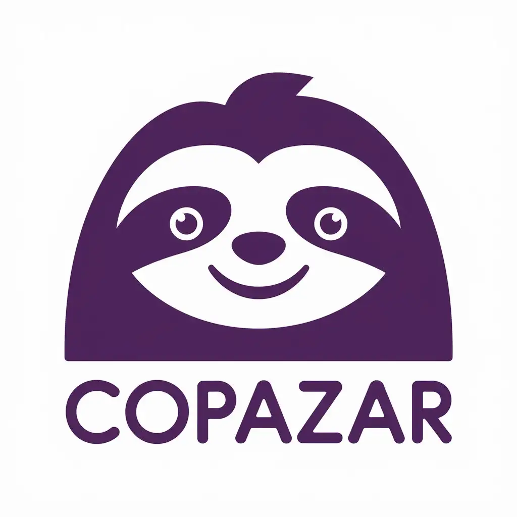 LOGO Design for Copazar Minimal Sincere Smiling Purple Sloth with Clear Background