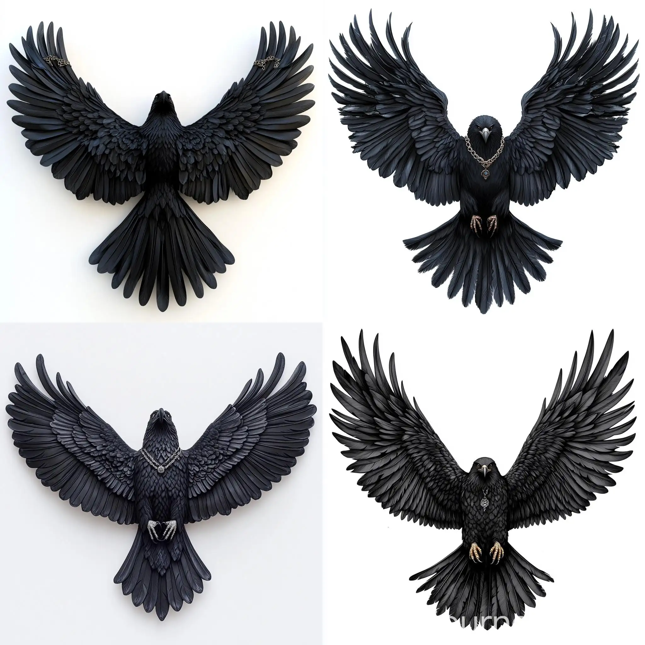 Decorated-Black-Eagle-with-Spread-Wings-on-White-Background