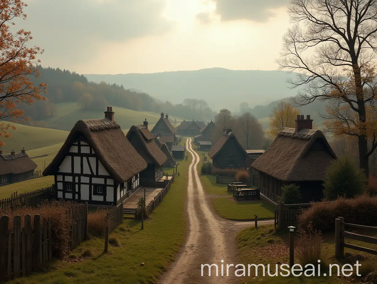 Quaint Prussian Hamlet in 1806 Photorealistic Landscape with HalfTimbered Houses