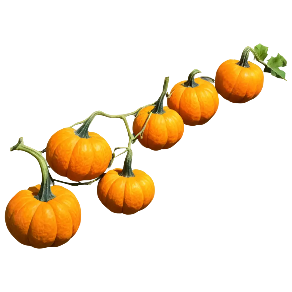 Close-Up-of-Amber-Marbled-Pumpkins-Growing-on-a-Leafy-Vine-PNG-Image-for-Video-Game-Art