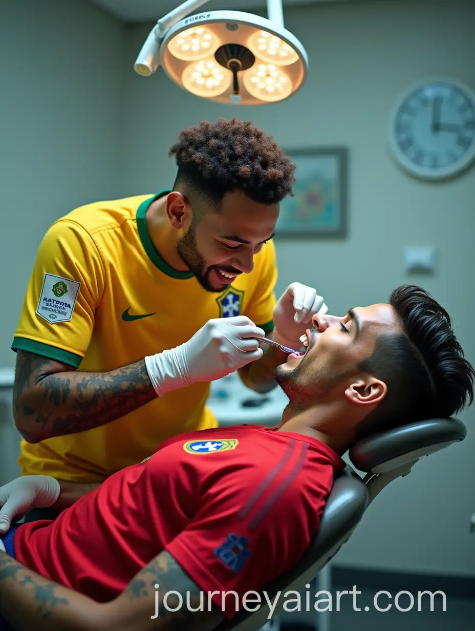Neymar-Performing-a-Dental-Checkup-on-Cristiano-Ronaldo-in-Dentists-Chair