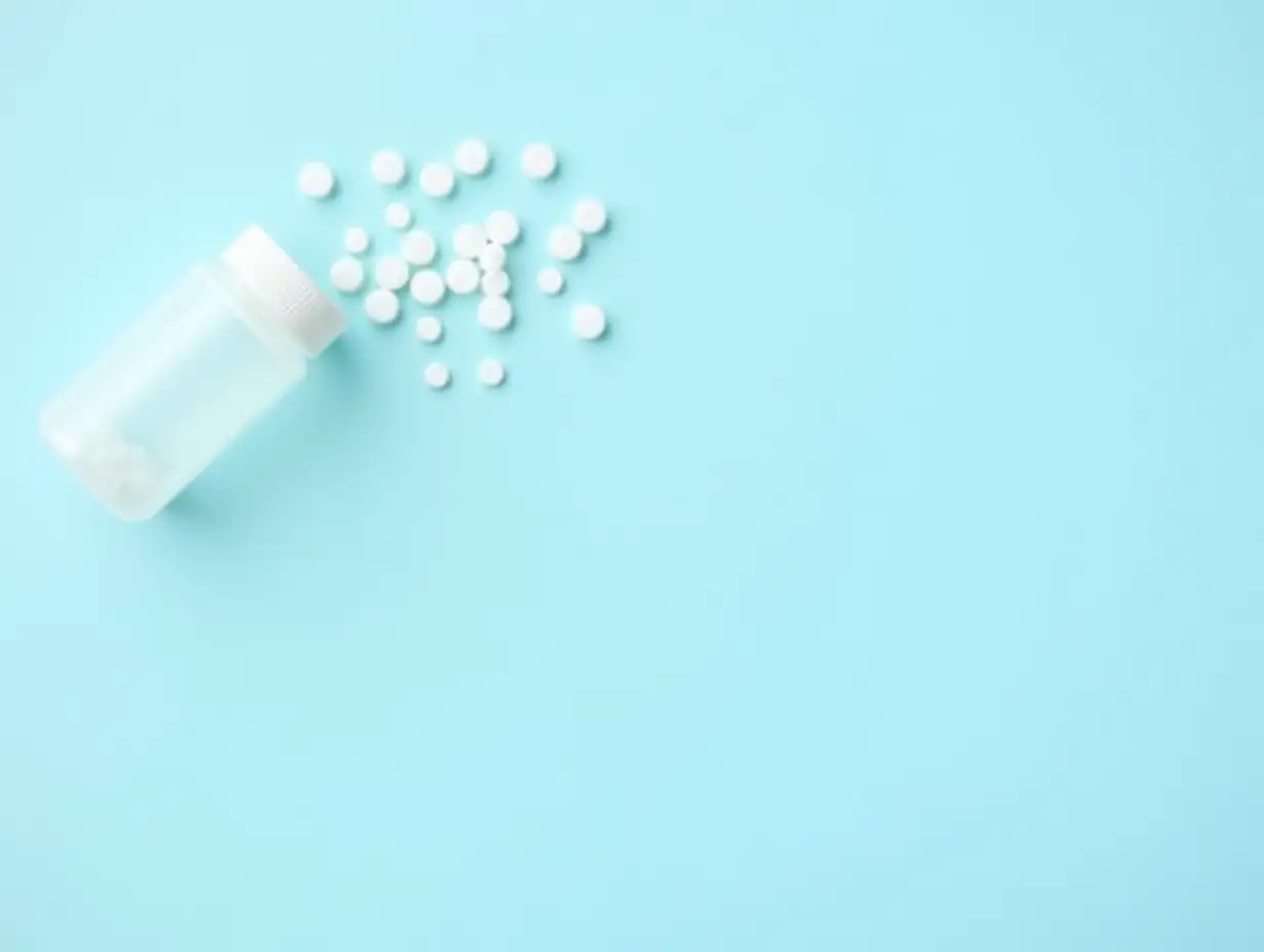 White-Pills-Scattered-on-Light-Blue-Background-Medical-Theme-TopDown-View