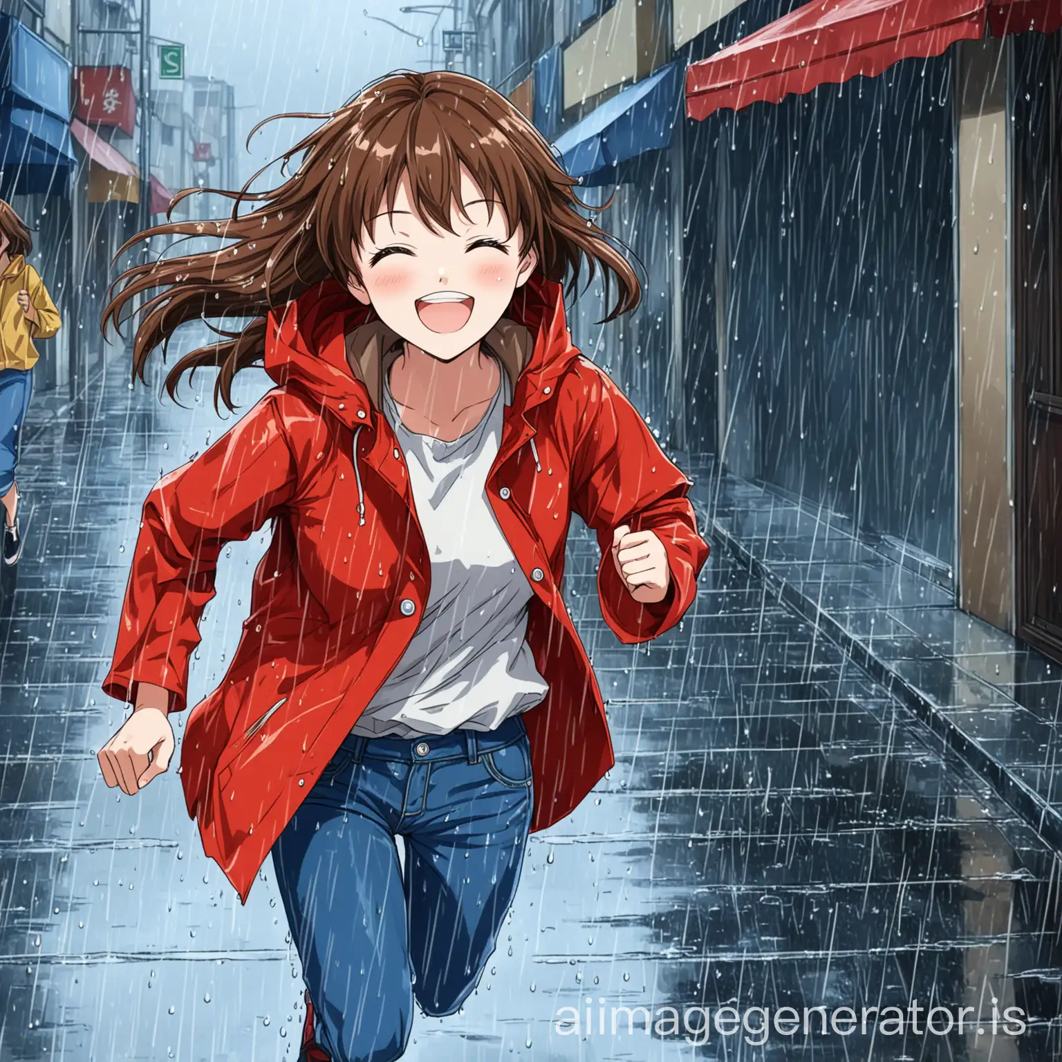 Anime-Girl-in-Red-Raincoat-Running-Joyfully-on-a-Rainy-Street