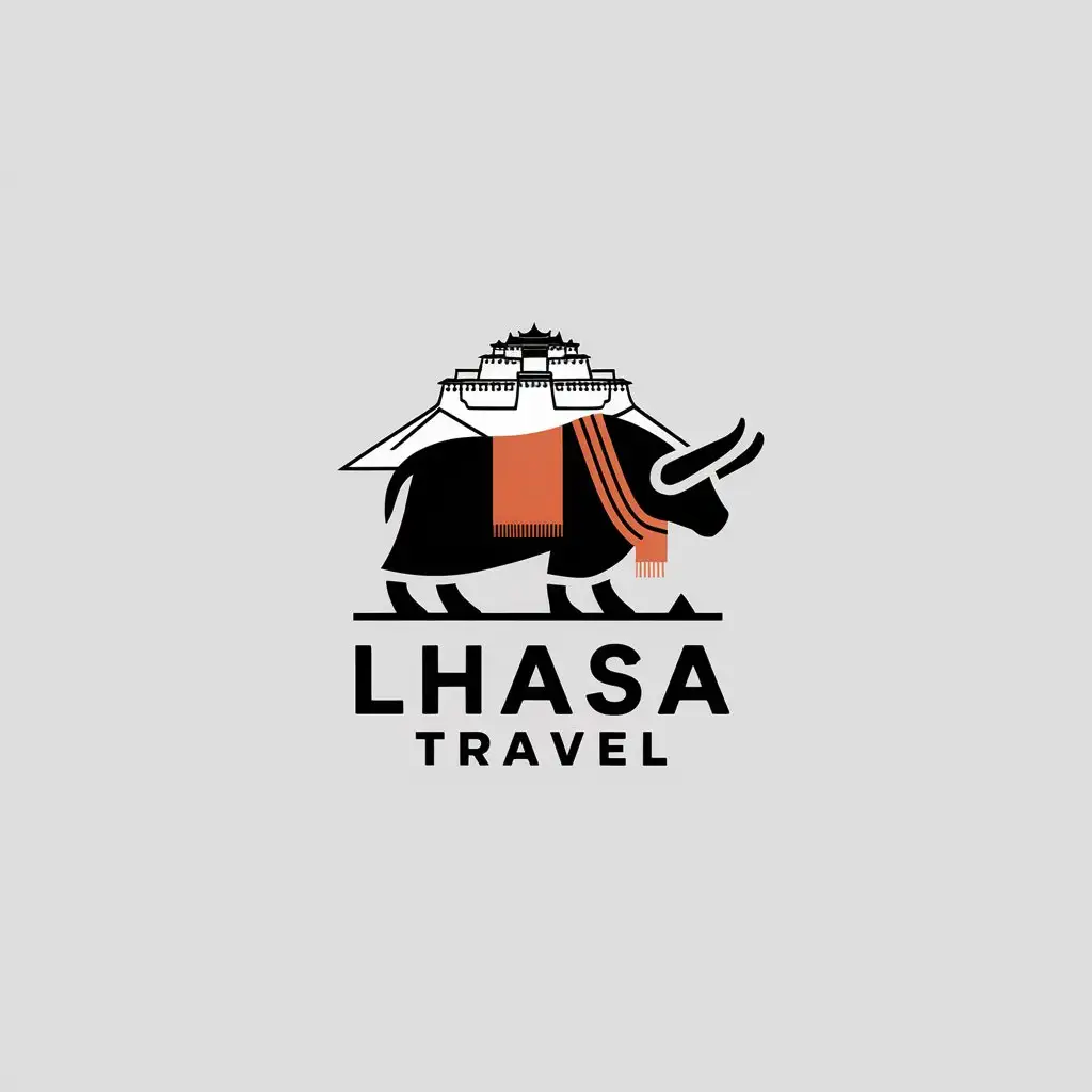 a vector logo design,with the text "Lhasa travel", main symbol:Potala Palace, sunlight, yak, Hada,Minimalistic,be used in Travel industry,clear background