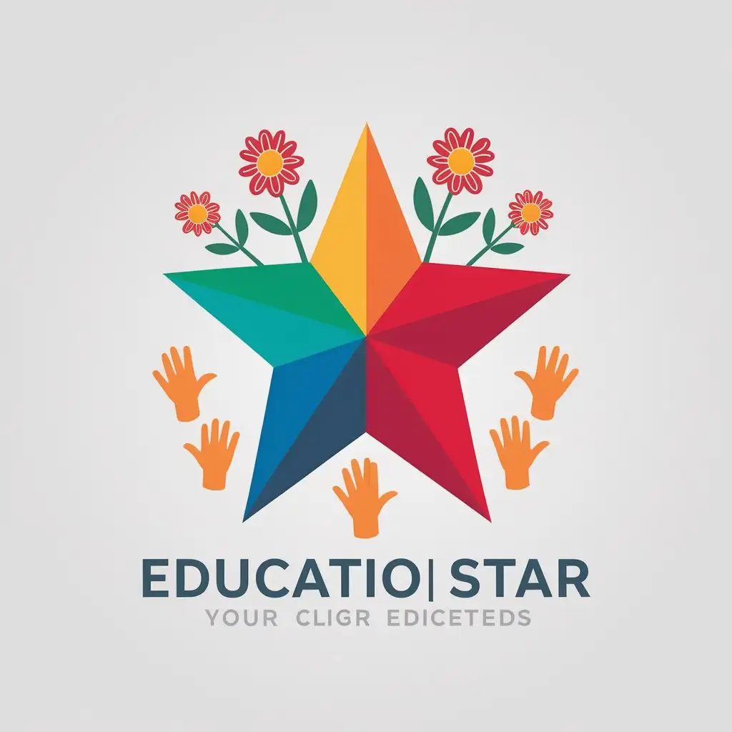 LOGO-Design-for-Education-Colored-FivePointed-Star-with-Flowers-and-Hands