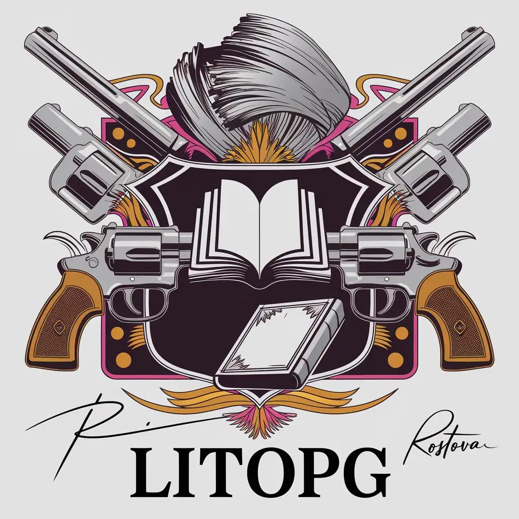 LOGO Design for Lit OPG Female Mafia Clan Style with Guns Book and Ink Signature