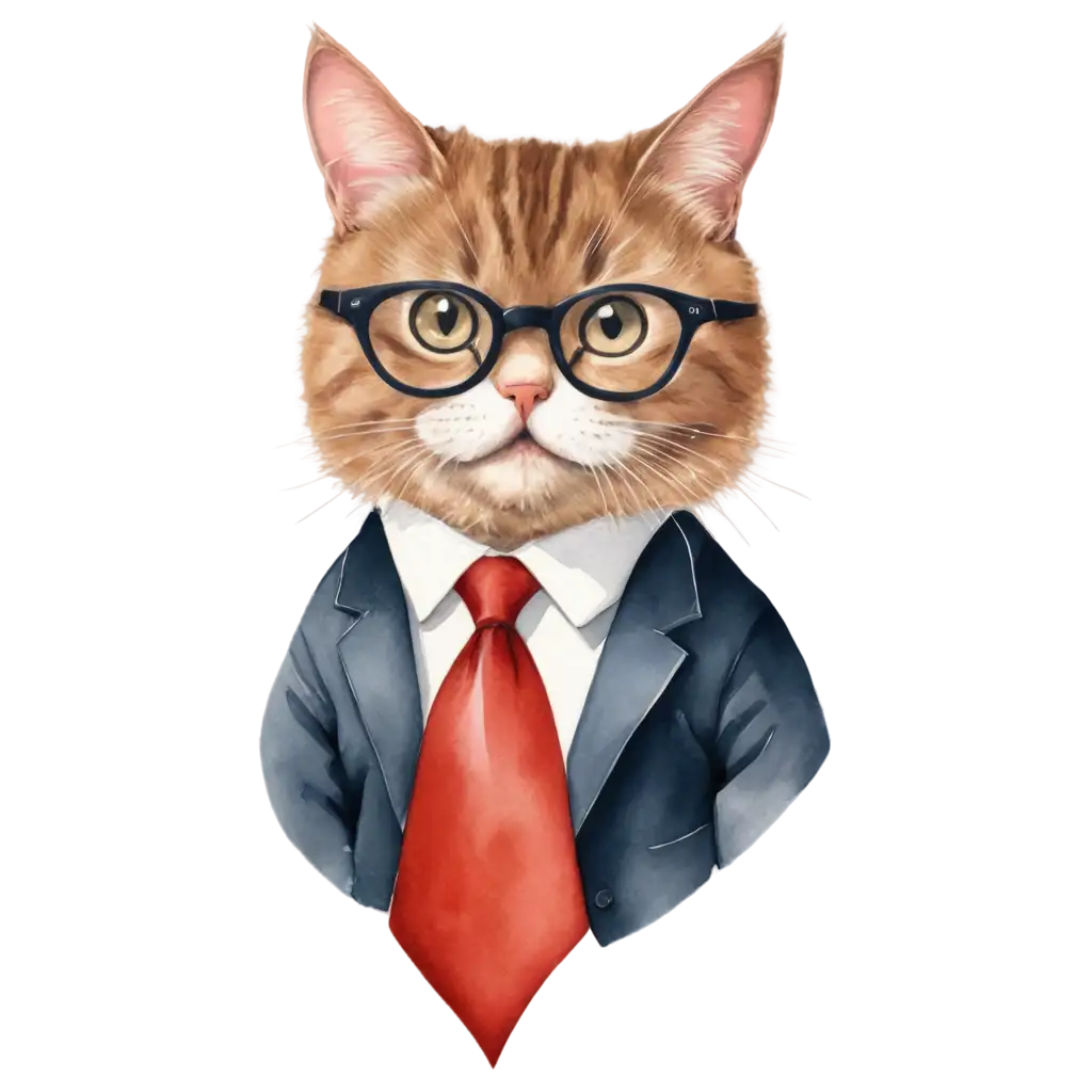 PNG-Cat-Illustration-with-Glasses-and-Tie-Artistic-and-Professional-Design