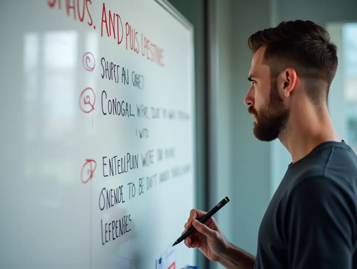 A man writing his goals on bord