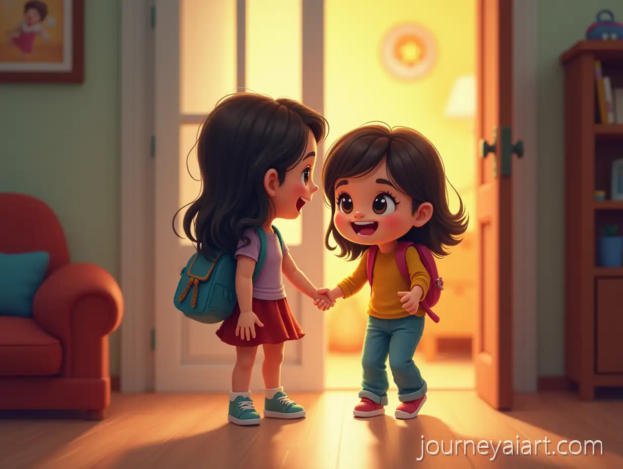 Two-Sisters-Playfully-Fighting-Over-a-Phone-After-School-in-Cozy-Living-Room