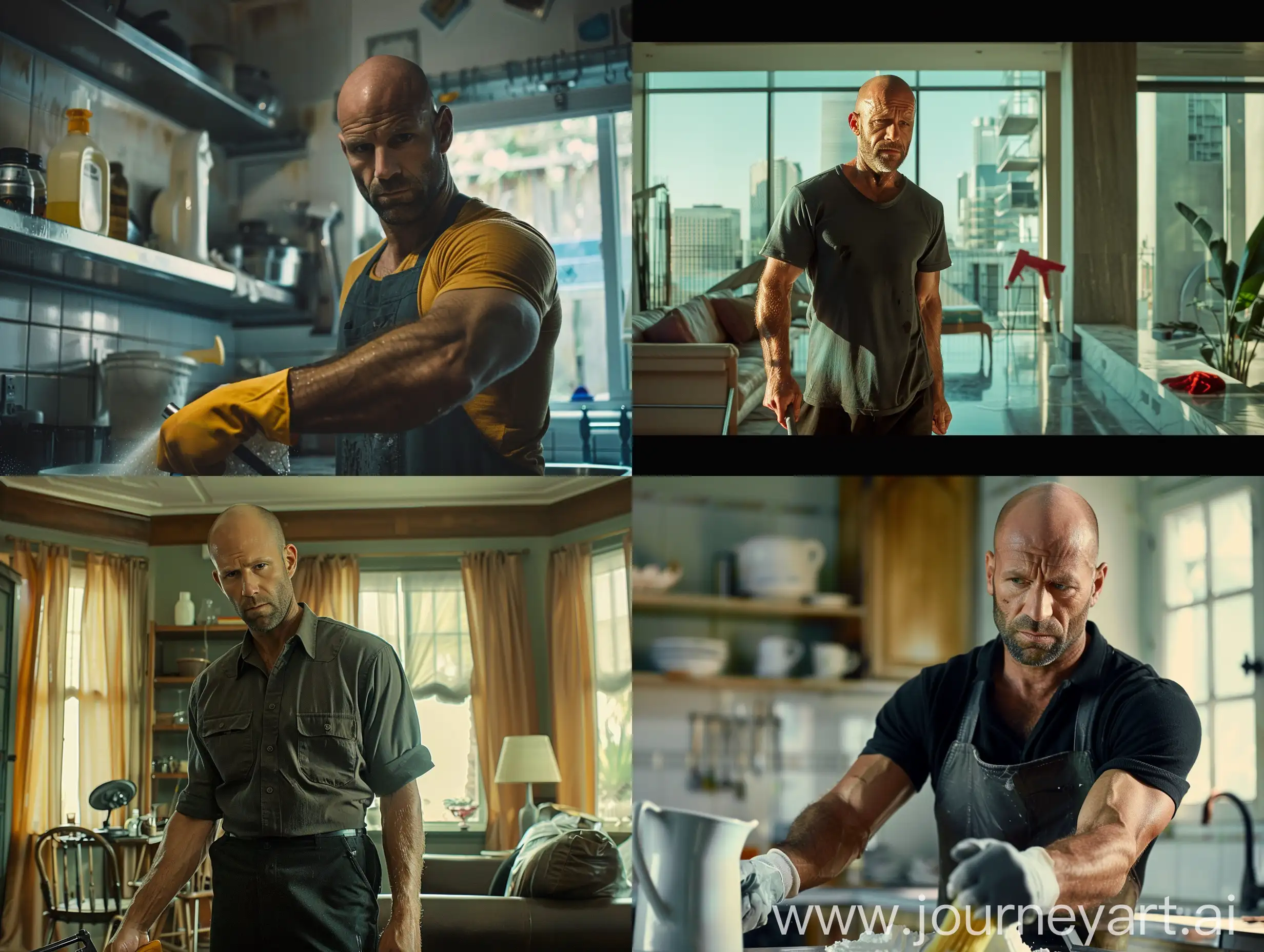 Jason-Statham-Cleaning-Apartment-in-Professional-Uniform