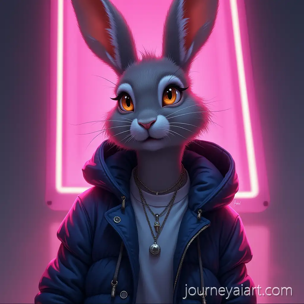Stylish-Anthropomorphic-Rabbit-Character-in-NeonAnthropomorphic-rabbit-portrait-StreetStyle-Clothing