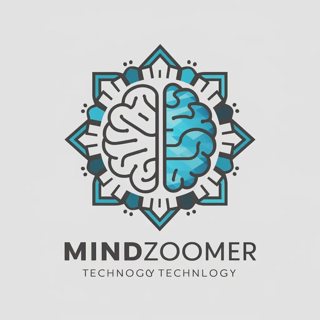 a vector logo design,with the text "Mindzoomer", main symbol:Brain. Megabrain. Star.Crest,complex,be used in Technology industry,clear background