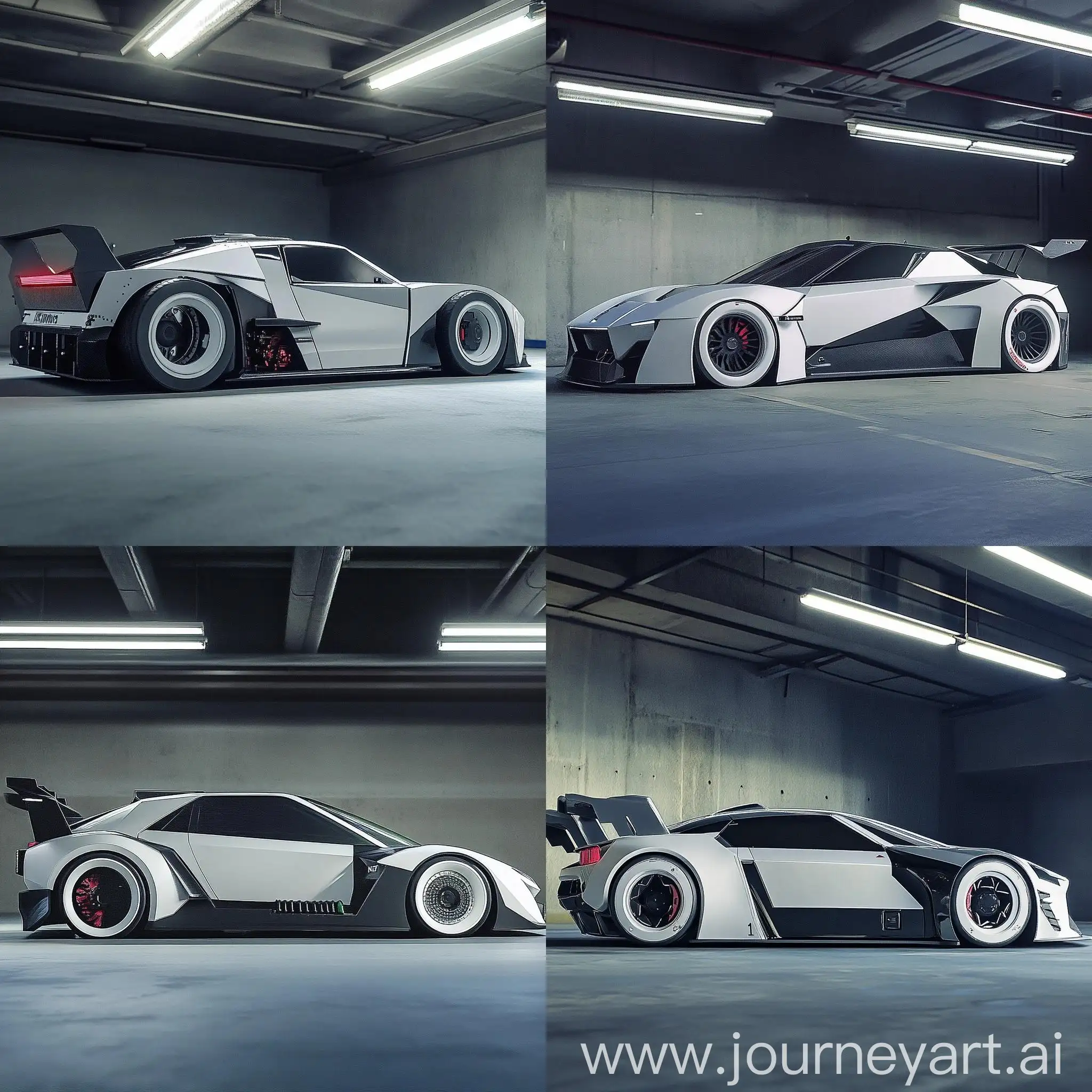 80s-Retro-Futuristic-Hyundai-N-Vision-74-Sports-Car-in-Industrial-Garage