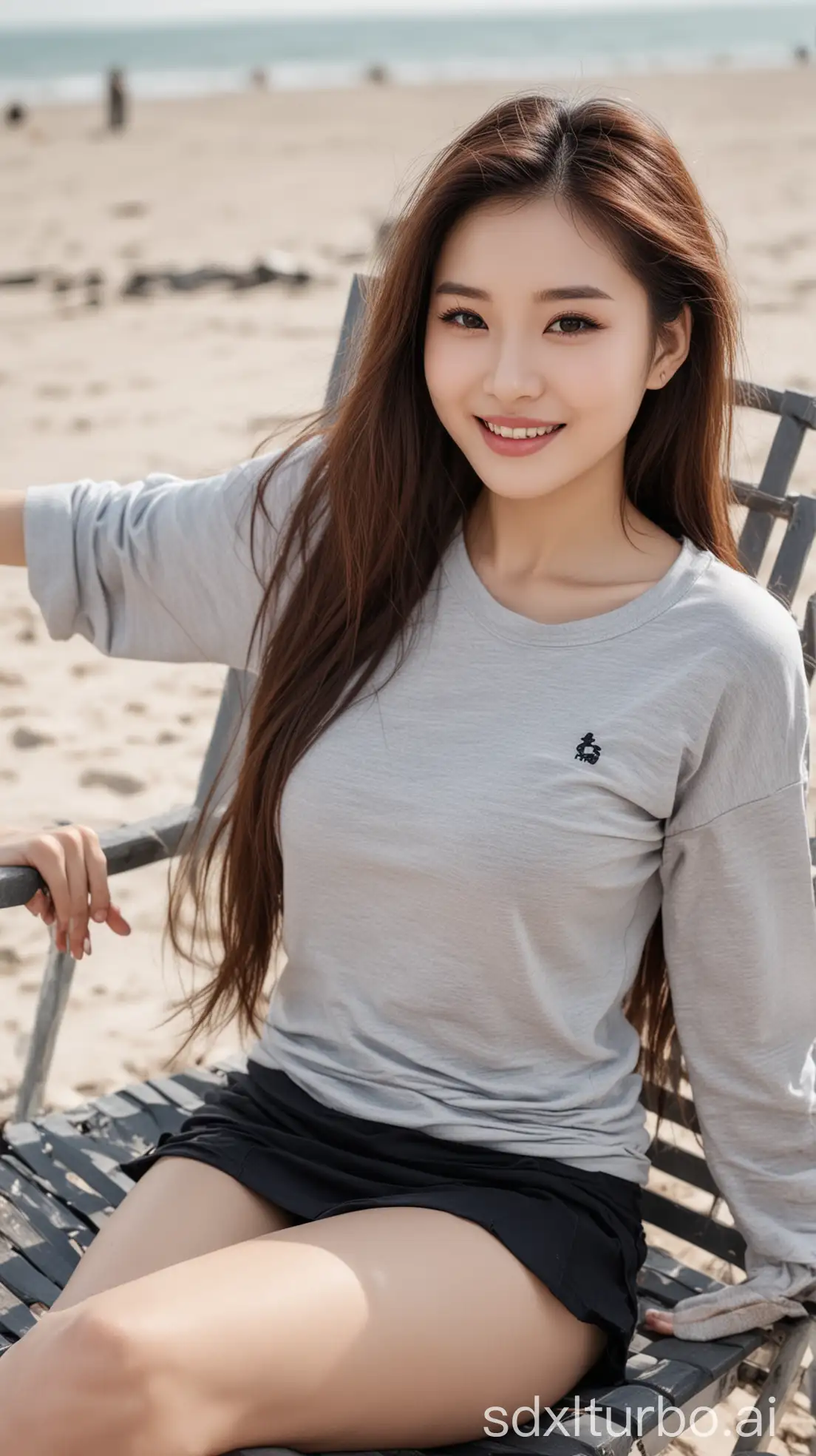 Chinese-Beauty-Relaxing-on-Beach-Chair-in-Winter-Fashion