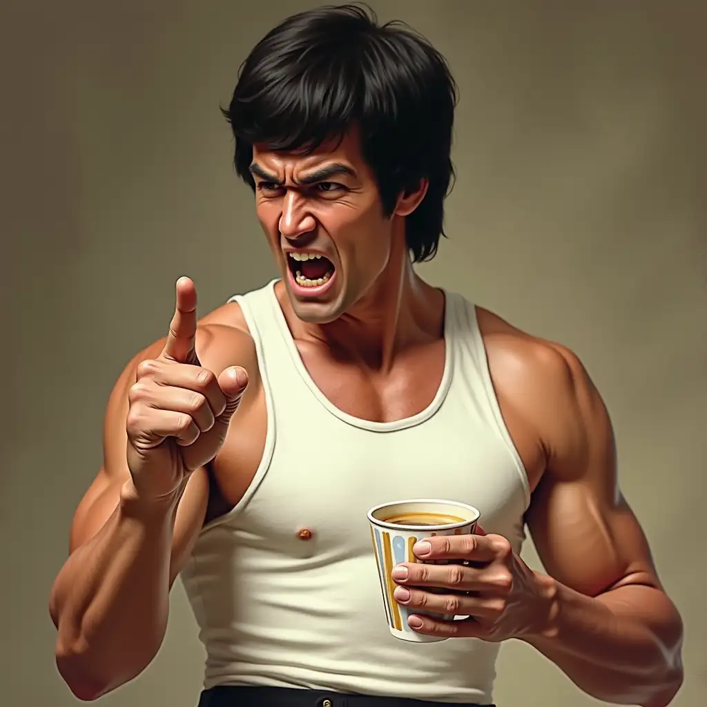 Bruce-Lee-in-White-Vest-Warning-an-Old-Man-in-Realistic-Style