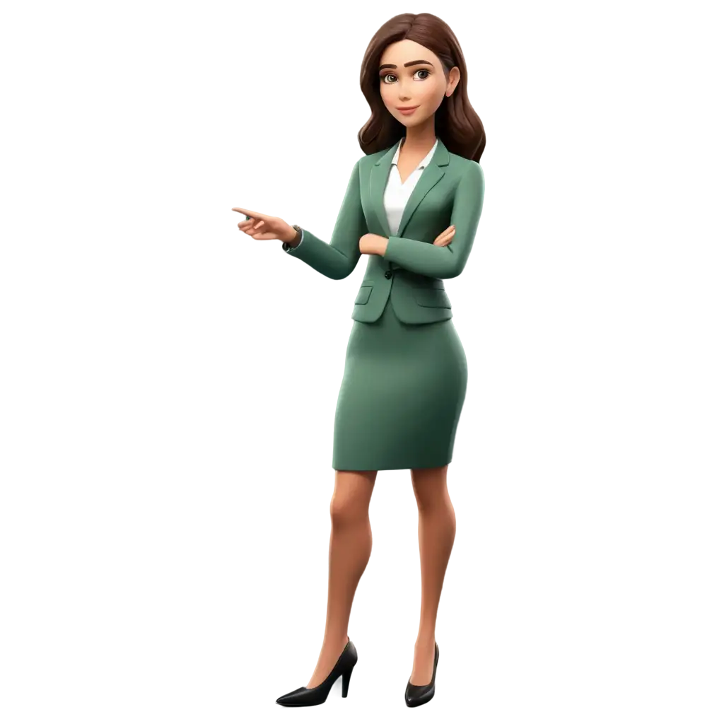 Young-France-Business-Woman-in-Green-Suit-3D-Cartoon-PNG-Image