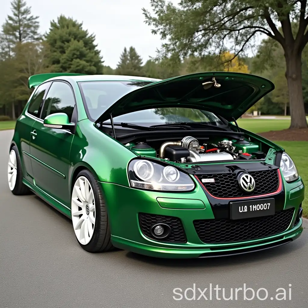 Emerald-Green-VW-Golf-2010-with-White-Sport-Wheels-and-Turbo-Engine